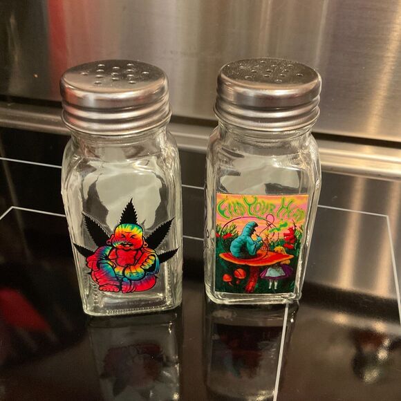 Decorated Salt Pepper Shakers Psychedelic Groovy Retro Hippie Style - Picture 2 of 5